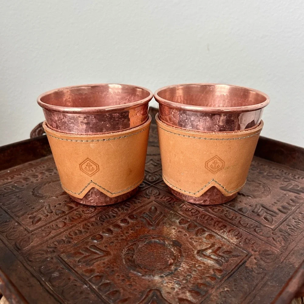 Son of a Sailor x Sertodo Copper Hammered Tumblers with Leather Sleeves Set of 2